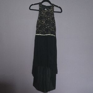 Black Lace High-Low Dress with Sequin Detail
